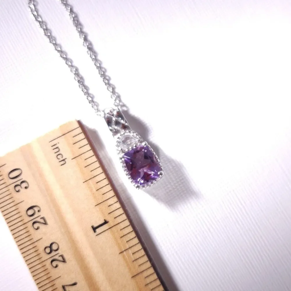 Amethyst Rose de France Pendant Necklace & Stainless Steel Chain